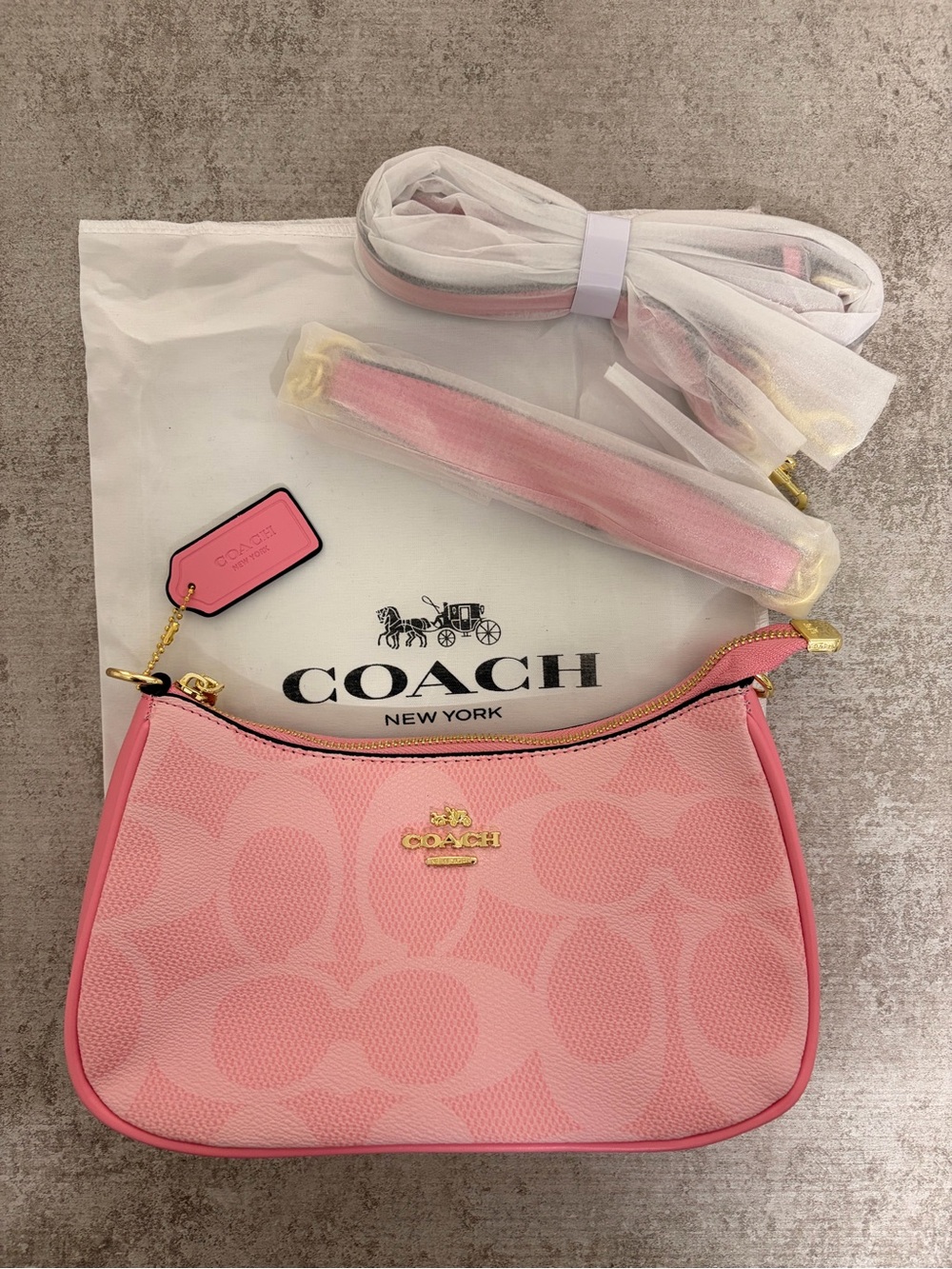 Coach Pink Signature Mini Crossbody with Gold Hardware